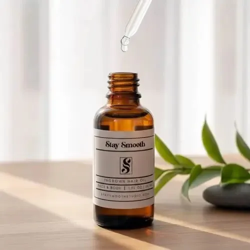 Stay Smooth Ingrown Hair Oil bottle with dropper